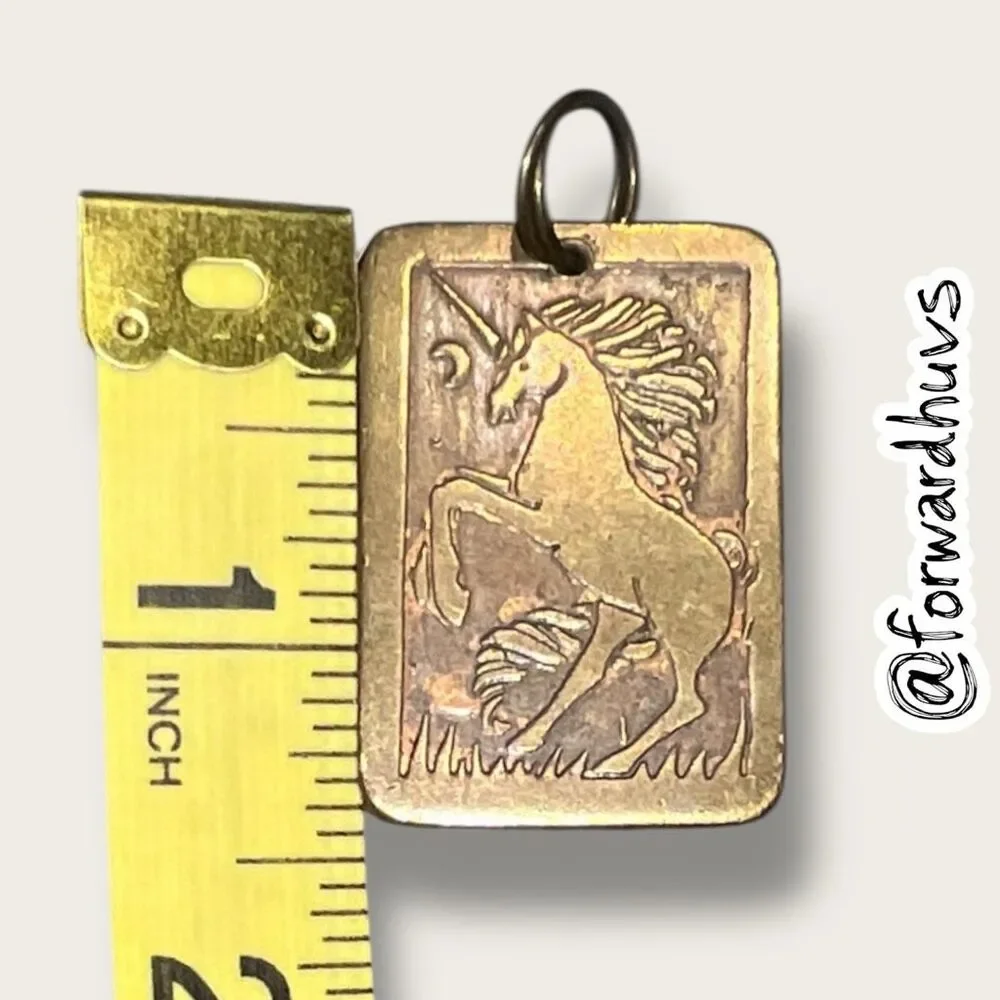 Engraved Unicorn Pendant – Brass-Tone Fantasy Design – Vintage - Picture 7 of 8